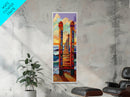 Pier Sunset, Coastal Journey – Canvas Print colorful beach landscape painting, ocean wall decor, coastal living room wall art, vibrant seascape