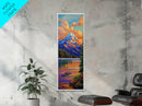 Mountain, Sunrise, Reflection, Nature Scene Framed Canvas Print, Rustic Cabin Decor, Autumn Wall Art, Living Room Mountain Landscape Painting