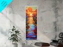 Sunset, Vibrant, Tropical, Sky - Framed Canvas Print, Colorful Beach Wall Art, Bold Living Room Decor, Coastal Sunset Summer Vibes Painting