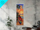 Sunset, Boat, Beach, Tropical, Framed Canvas Print, coastal boat painting, beach wall art, living room decor, colorful sunset, nautical art