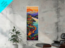 Village, Hillside, Autumn, Mediterranean, Framed Canvas Print, Mediterranean village painting, Fall landscape decor, vibrant hillside town art