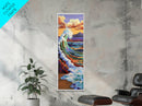 Rainbow, Wave, Sea, Surf, Framed Canvas Print, Bold Ocean Art, Coastal Wall Decor, Surfer Boho Style, Beach House Accent