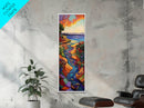 Sunset River, Landscape, Painting, Framed Canvas Print, Vibrant sunset river wall art, nature home decor, mountain style, hallway wall art