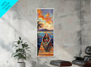 Tropical Boat Sunset Painting, Canvas Print coastal boat art, Caribbean vibe, boho beach house decor, entryway or bathroom wall piece