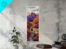 Autumn River, Bold Mountains, Canyon, Nature Wall Decor, Framed Canvas Print, Fall Living Room Art, Colorful Landscape Style