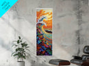 Ocean Wave, Sunset, Splash - Framed Canvas Print coastal wall art, colorful seascape decor, vibrant wave art, living room beach painting