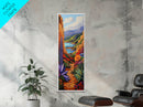 Colorful Desert, Garden, Pathway, Framed Canvas Print, boho art, hallway wall decor, vibrant landscape painting, cactus desert art
