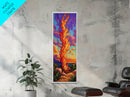Fire Dusk, Mountains Vibrant – Scenic Bonfire Painting, Vibrant Nature Decor, Framed Canvas Print, Autumn Outdoor Living Room Art