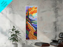 Sunset Beach, Garden, Path, Canvas Print, Autumn coastal art, bold floral landscape painting, entryway wall decor, seaside home accent
