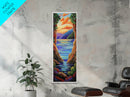 Mountain Canyon Sunset Water, Canvas Print, Sunset wall art, serene canyon lake painting, nature inspired hallway decor, boho peaceful print
