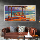 Swing Ocean, Sunset, Relaxing Coastal Art Canvas Print, Beach Swing Decor, Vibrant Seaside Living Room Wall Art, Boho Style