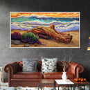 Coastal Driftwood, Waves, Sunset, Framed Canvas Print, ocean beach decor, colorful seascape, tropical wall art, living room wall art