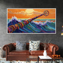 Waves, Surf, Nautical, Bold, Framed Canvas Print, Colorful seascape painting, ocean surf art, beach house living room wall decor