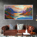Ocean Sunset View, Vibrant Coastline, Mountain Landscape, Canvas Print, Living Room Wall Art, Colorful Seascape, Nature Painting