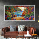 Tropical Archway, Ocean, Sunset, Framed Canvas Print, Coastal Decor, Tropical Wall Art, Landscape Painting, Living Room Artwork