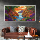 Sunset Bay, Trees, Tropical, Canvas Print, Nature Landscape Art, Colorful Wall Decor, Relaxing Home Vibes, Dining Room Accent