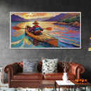 Kayaker Sunset, Mountains, Adventure, Framed Canvas Print, Lake Wall Art, Outdoor Lover Gift, Autumn Adventure Decor, Man Cave Wall Art