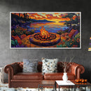 Firepit Sunset, Cozy, Night, Canvas Print warm evening campfire artwork, fall wall decor, lakeside cabin print, romantic outdoor setting