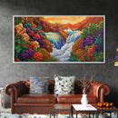 Sunset Waterfall, Vibrant Jungle, Tropical Landscape, Framed Canvas Print, Boho Wall Art, Bathroom or Bedroom Decor, Nature Painting