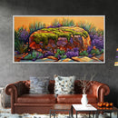 Moss Rock, Desert Garden, Sunset Stone, Framed Canvas Print, Rustic Wall Art, Kitchen or Bathroom Decor, Desert Botanical Artwork