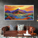 Island Sunset, Mountain Horizon, Ocean Glow, Framed Canvas Print, Bold Wall Art, Bedroom or Office Decor, Tropical Paradise Painting
