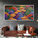 Stone Stream, Sunset Path, Desert Garden, Canvas Print, Nature Inspired Wall Art, Living Room Decor, Boho Botanical Style