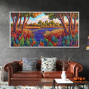 Autumn River, Landscape, Tranquil, Framed Canvas Print, fall river landscape, Entryway Wall Art, autumn colors, nature decor
