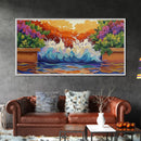 Splash Ocean, Garden, Patio, Canvas Print, bold wave crashing, vibrant tropical garden wall art, outdoor decor, boho coastal style