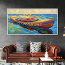 Canoe Water, Colorful, Tribal, Canvas Print, boho kayak art, nautical decor, beach house wall art, rustic folk painting, summer vibe
