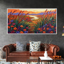 Wildflowers, River, Mountains, Autumn, Canvas Print fall floral decor, rustic meadow art, nature landscape painting, country living room