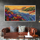 Wildflowers, Coastal Waves, Tropical Shore, Canvas Print, Floral Beach Art, Vibrant Living Room or Kitchen Wall Decor