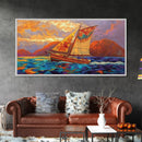 Sailboat Sunset, Ocean, Adventure, Framed Canvas Print Nautical coastal wall art, colorful seascape, bold living room decor