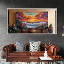 Sunset Ocean, Waves, Vibrant, Coastal Landscape Framed Canvas Print, Living Room Wall Art, Bold Color Art, Tropical Beach Sunset Decor
