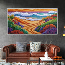 Sunset, Ocean, Trail, Beach, Coastal Sunset Pathway Framed Canvas Print, Bedroom Wall Art, Vibrant Seaside Landscape, Bold Color Decor
