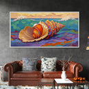 Seashell Ocean, Beach, Canvas Print, Nautical Bathroom Wall Art, Coastal Shell Decor, Vibrant Marine Painting, Seaside Home Style