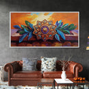 Mandala Sunset, Leaves, Ornament, Framed Canvas Print, spiritual boho wall decor, entryway wall art, zen home sacred symbol painting