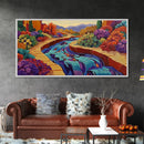 Stream Garden, Colorful, Path, Framed Canvas Print, Southwestern landscape art, bright garden painting, hallway decor, fall home vibe