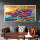 Abstract Leaf, Swirl, Flying, Framed Canvas Print, Whimsical nature painting, colorful wall art, boho bedroom decor, modern natural art
