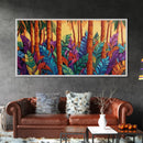 Jungle Leaves, Palms, Tropical, Framed Canvas Print, vibrant rainforest botanical wall art, boho plant decor, entryway art