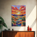 Sunset Desert, River, Color, Framed Canvas Print dreamy painted desert river sunset, colorful sky landscape artwork, nature boho art