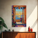 Doorway Sunset, Ocean, Romance, Canvas Print, Mediterranean seascape art, boho romantic wall decor, warm tones, Bedroom or Dining Room
