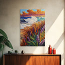 Waves Cliff, Paradise, Splash, Framed Canvas Print, Tropical beach wall art, ocean wave painting, coastal home décor, island vibes