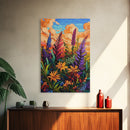 Vibrant Autumn, Blooms, Landscape, Framed Canvas Print, Bright Wildflower Artwork, Living Room Wall Art, Colorful Fall Floral Boho Painting