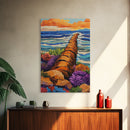 Ocean Path, Wildflowers, Shoreline, Framed Canvas Print coastal path wall art, ocean wildflower painting, beach garden style, hallway decor