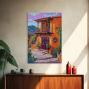 Southwest Home, Colorful, Balcony, Canvas Print vibrant Mexican house wall art, festive living room decor, textured boho painting