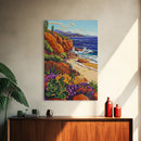Ocean Cactus, Sunset, Framed Canvas Print, Southwest Coastal Art, Desert Beach Wall Decor, Colorful Nature Scene, Bathroom Wall Art