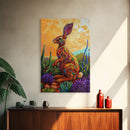 Bunny Cactus, Desert, Whimsical Framed Canvas Print, Eclectic Living Room Wall Art, Boho Southwest Decor, Colorful Animal Painting