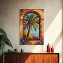 Palm Tree, Tropical Window, Coastal Home, Framed Canvas Print, beach wall art, boho art, Mediterranean decor, Kitchen Wall Art
