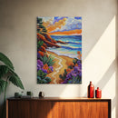 Coastal Sunset, Tropical Beach, Colorful Seascape, Ocean Art, Framed Canvas Print, Vibrant wall decor, Bathroom Wall Art, boho art
