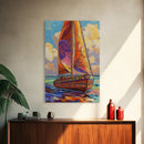 Sailboat Painting, Ocean Breeze, Colorful Nautical, Sunset Boat, Framed Canvas Print, Coastal Wall Art, beach house decor, vivid art